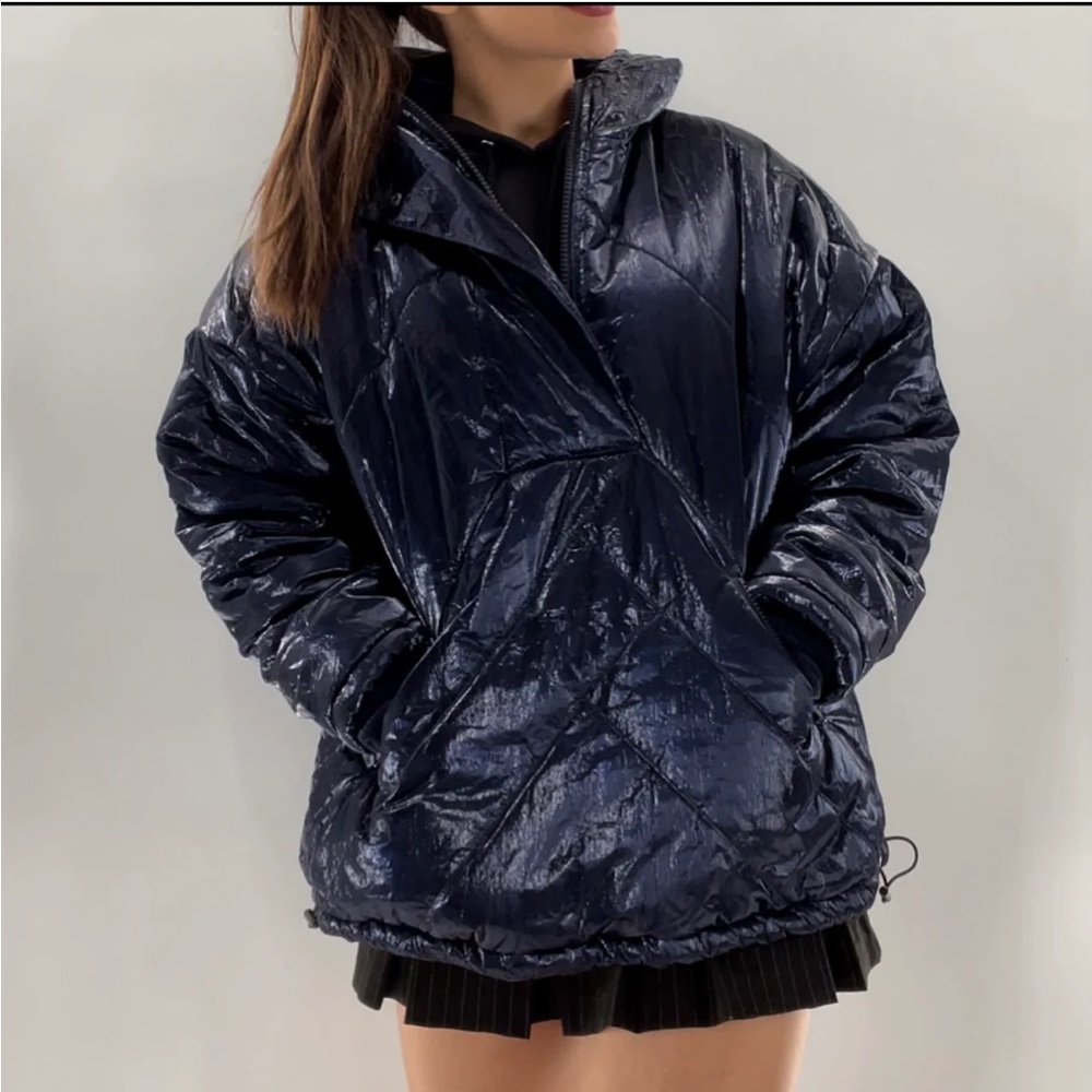 Free People Polar Ice Black  Puffer Pull Over Jacket Size XS
